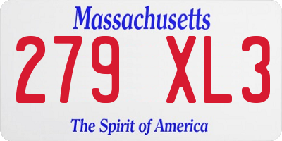 MA license plate 279XL3