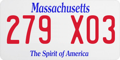 MA license plate 279XO3