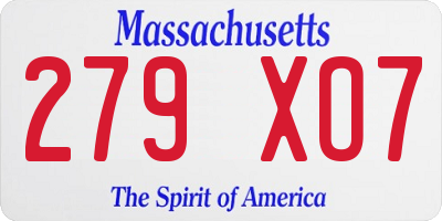 MA license plate 279XO7