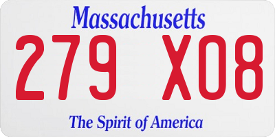 MA license plate 279XO8