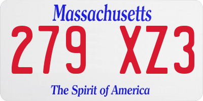 MA license plate 279XZ3