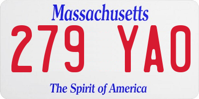 MA license plate 279YA0