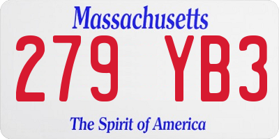 MA license plate 279YB3