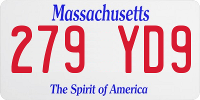 MA license plate 279YD9