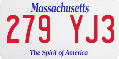 MA license plate 279YJ3