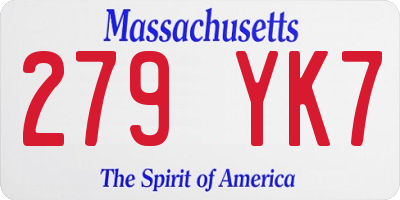MA license plate 279YK7