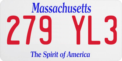 MA license plate 279YL3