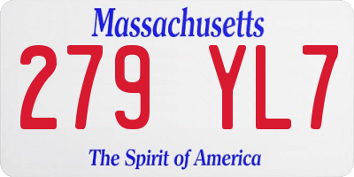 MA license plate 279YL7