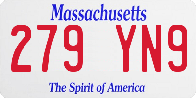 MA license plate 279YN9