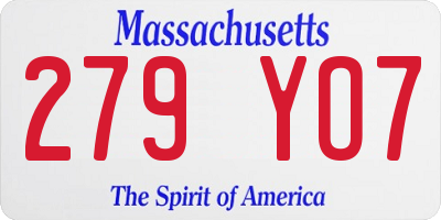 MA license plate 279YO7