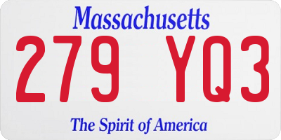 MA license plate 279YQ3