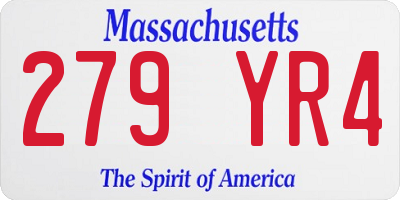 MA license plate 279YR4
