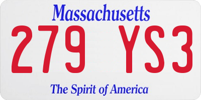 MA license plate 279YS3