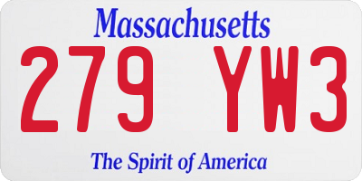 MA license plate 279YW3