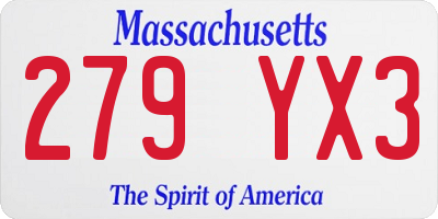 MA license plate 279YX3