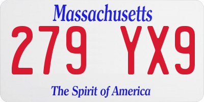 MA license plate 279YX9
