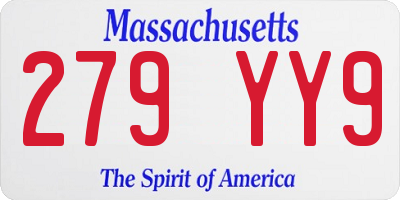 MA license plate 279YY9