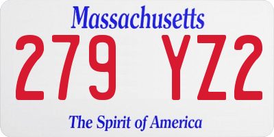 MA license plate 279YZ2