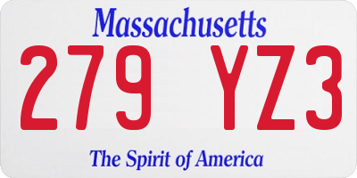 MA license plate 279YZ3