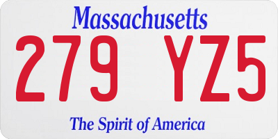 MA license plate 279YZ5