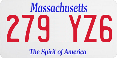 MA license plate 279YZ6