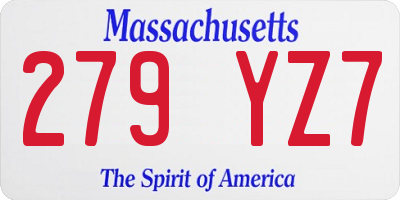 MA license plate 279YZ7