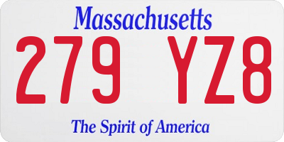 MA license plate 279YZ8