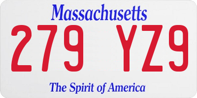 MA license plate 279YZ9