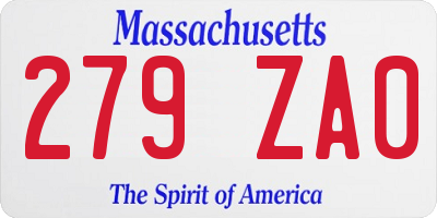 MA license plate 279ZA0