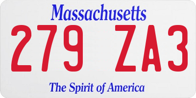 MA license plate 279ZA3