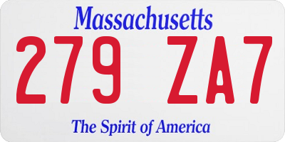 MA license plate 279ZA7