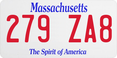 MA license plate 279ZA8