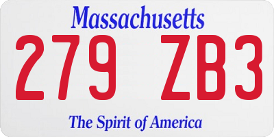 MA license plate 279ZB3