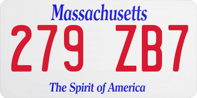 MA license plate 279ZB7