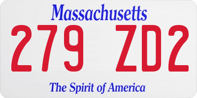 MA license plate 279ZD2