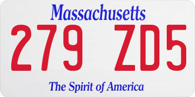 MA license plate 279ZD5