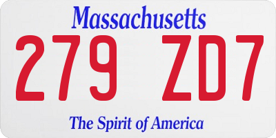 MA license plate 279ZD7
