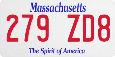 MA license plate 279ZD8