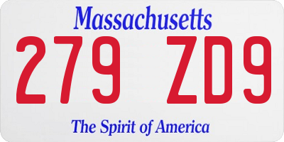 MA license plate 279ZD9