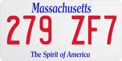 MA license plate 279ZF7