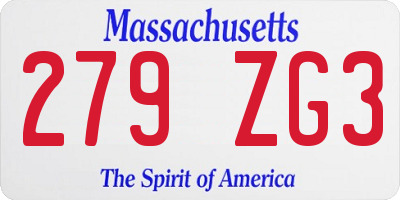 MA license plate 279ZG3
