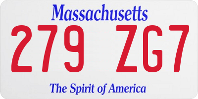 MA license plate 279ZG7