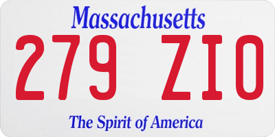 MA license plate 279ZI0