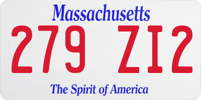 MA license plate 279ZI2