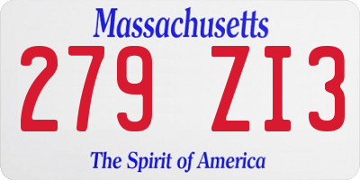 MA license plate 279ZI3
