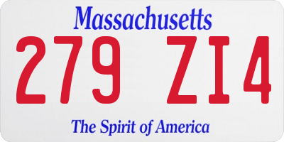 MA license plate 279ZI4