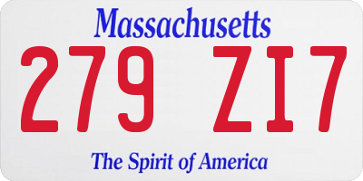 MA license plate 279ZI7