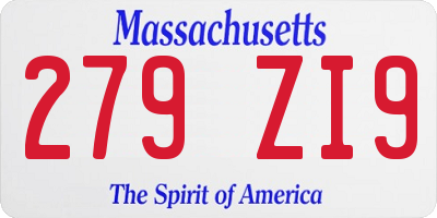 MA license plate 279ZI9