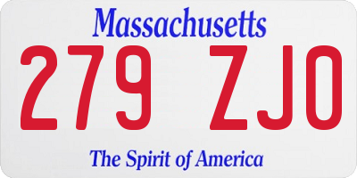MA license plate 279ZJ0