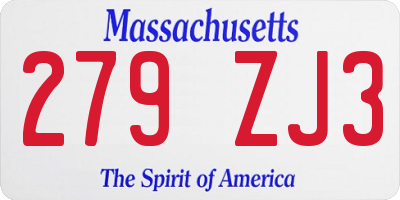 MA license plate 279ZJ3